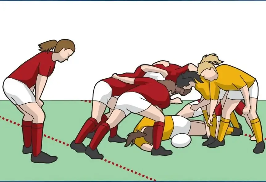A diagram showing a rugby player in an offside position during a ruck